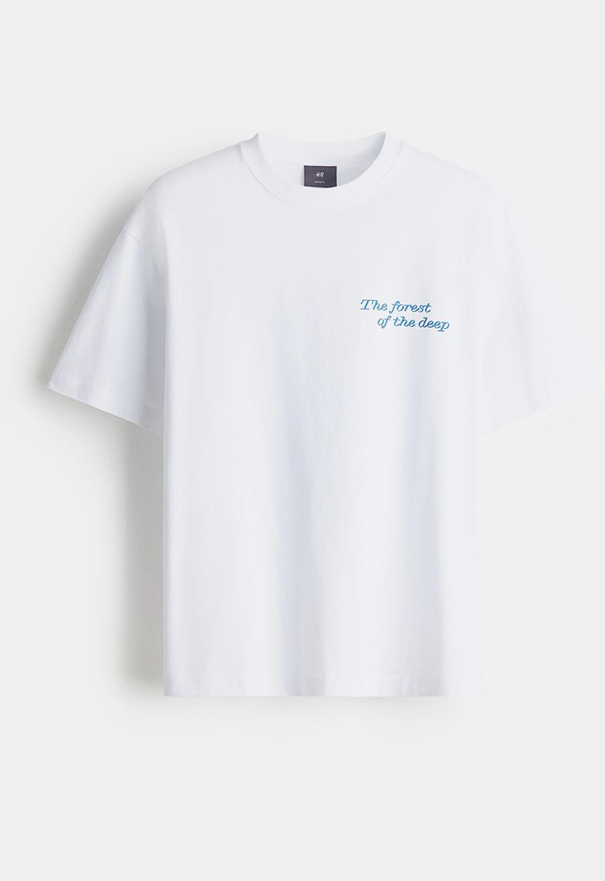 H&M - Loose fit printed t-shirt - white forest of the deep