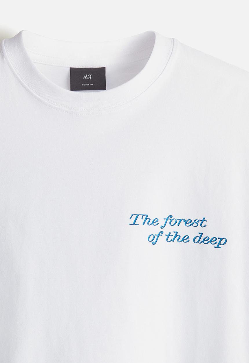 H&M - Loose fit printed t-shirt - white forest of the deep