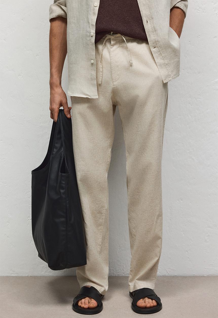 H&M - Regular fit linen-blend trousers - cream