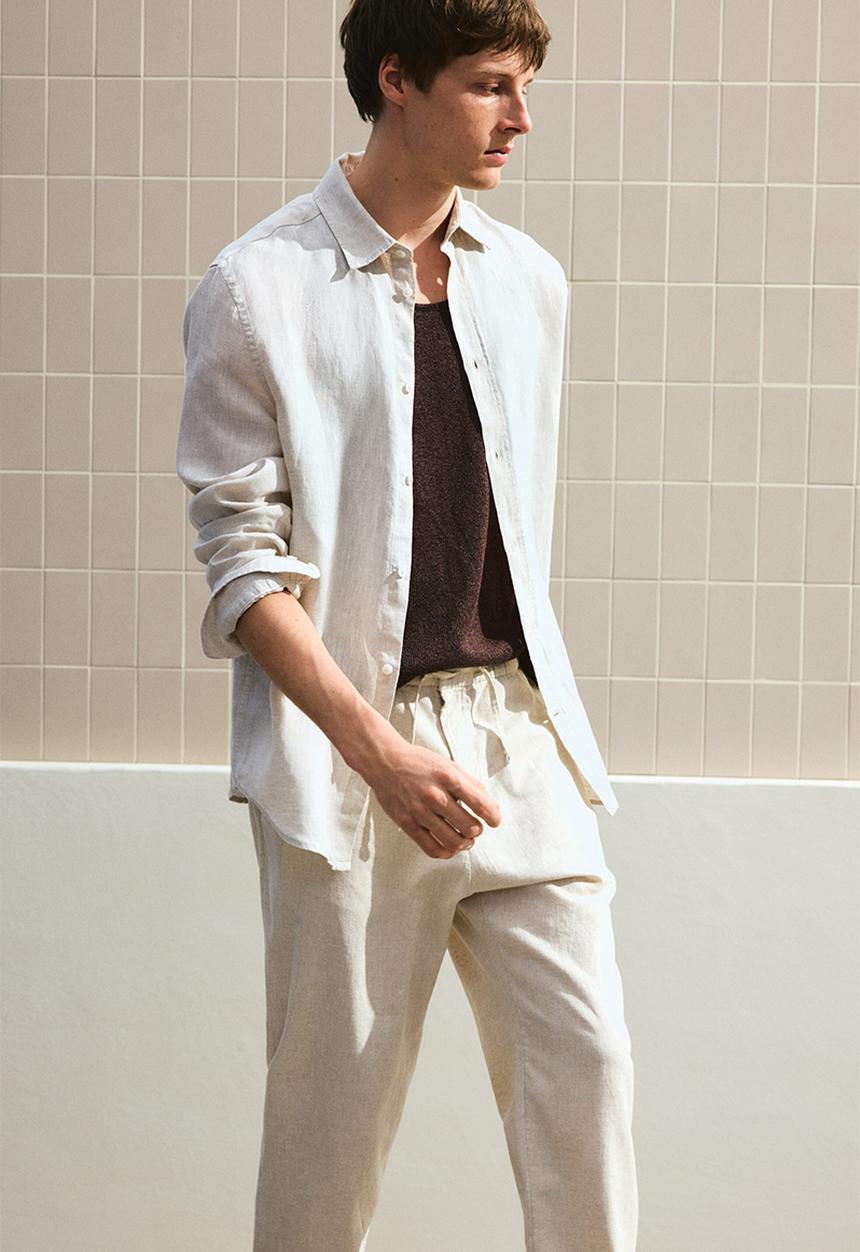 H&M - Regular fit linen-blend trousers - cream