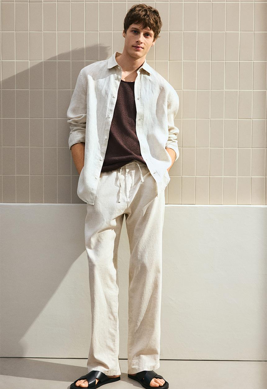 H&M - Regular fit linen-blend trousers - cream