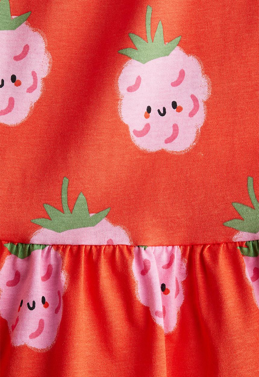 H&M - Flutter-sleeved cotton dress - bright red/raspberries