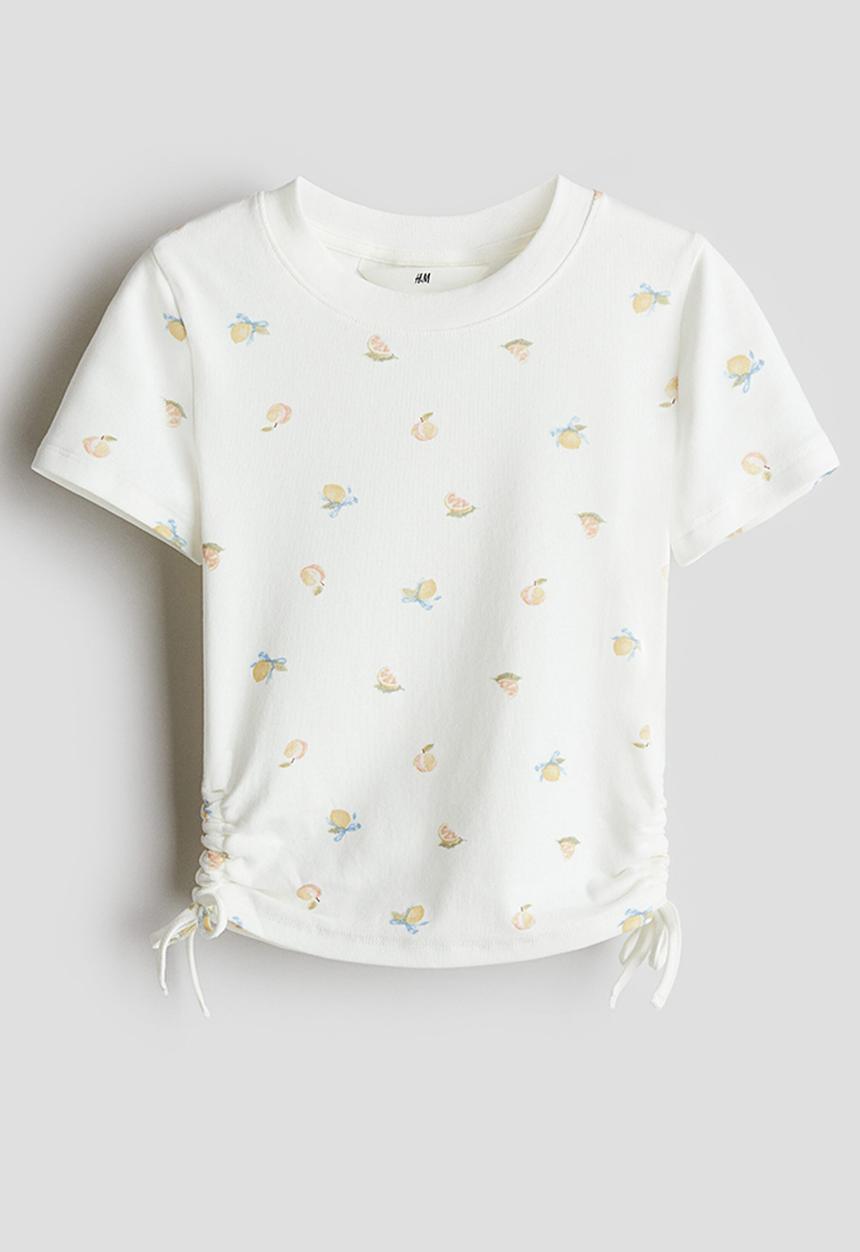 H&M - Drawstring-detail jersey top - white/fruits 