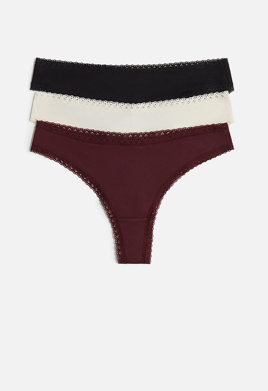 H&M - 3-Pack lace-trimmed brazilian briefs - multi