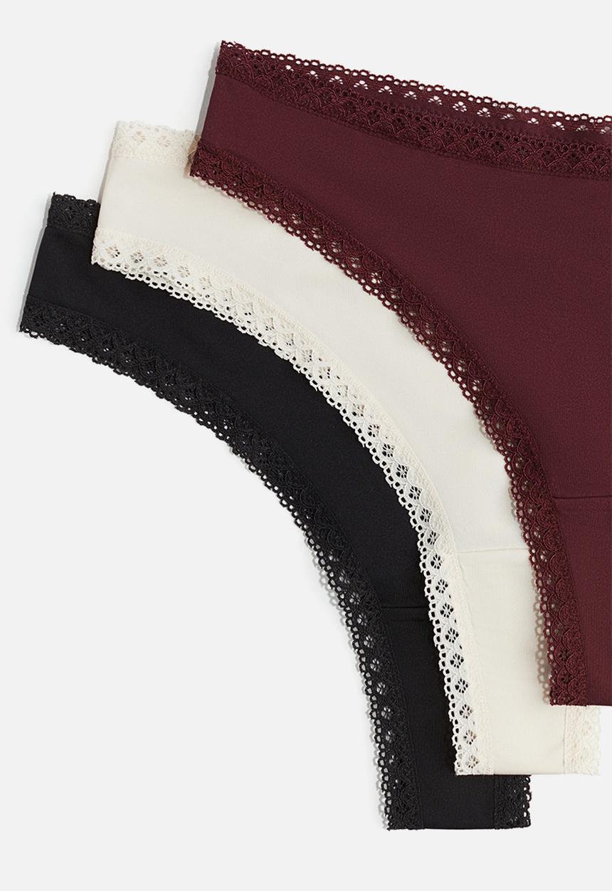 H&M - 3-Pack lace-trimmed brazilian briefs - multi