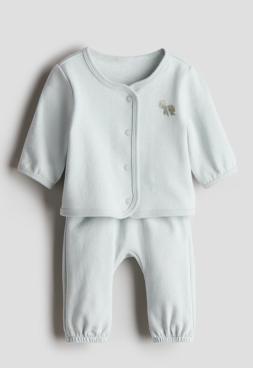 H&M - 2-piece cardigan and joggers set - light dusty blue/turtle 