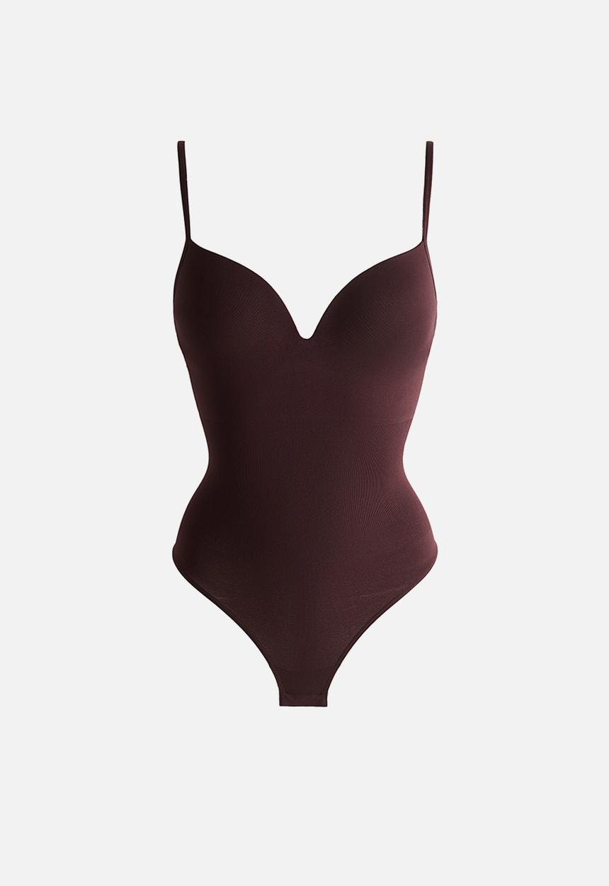 H&M - Seamless light shape push-up thong body - burgundy