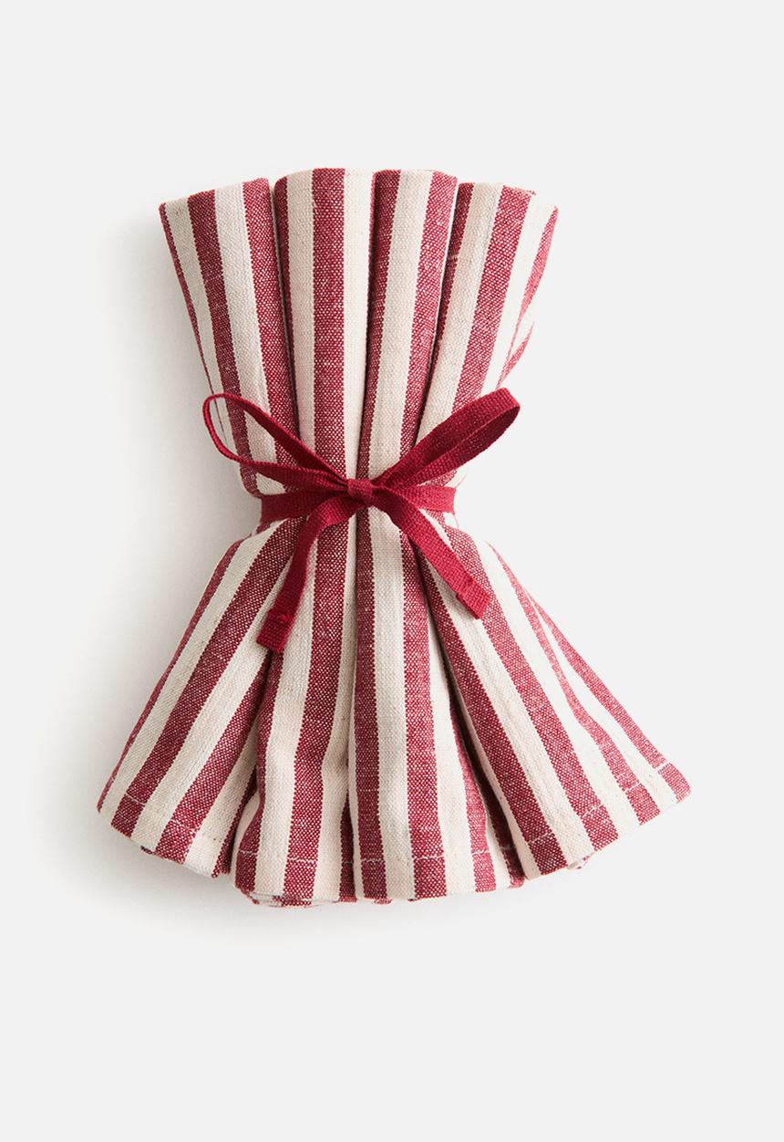 H&M - 4-Pack cotton napkins - red/white striped 