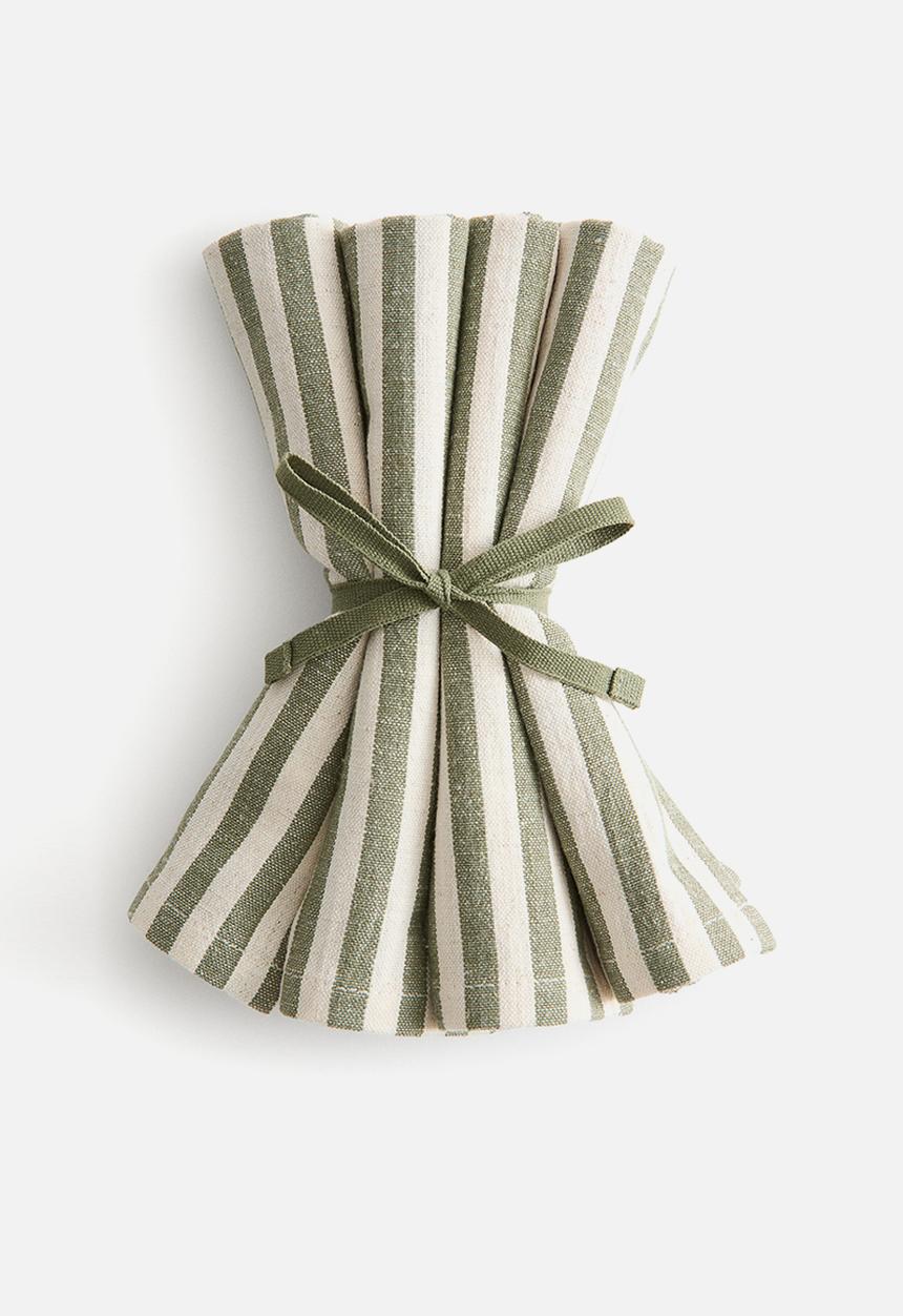 H&M - 4-Pack cotton napkins - green/cream striped