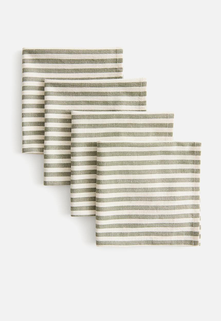 H&M - 4-Pack cotton napkins - green/cream striped