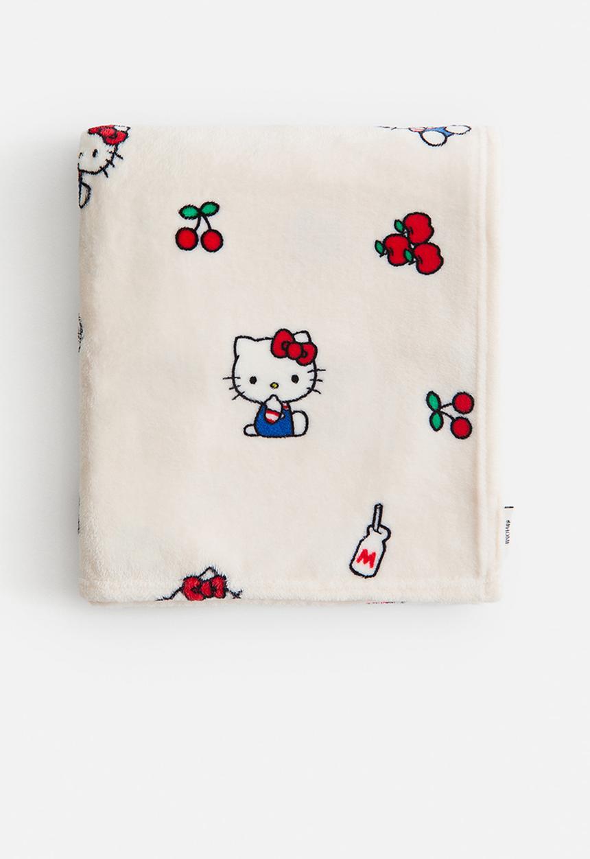 H&M - Patterned fleece blanket - light beige/hello kitty