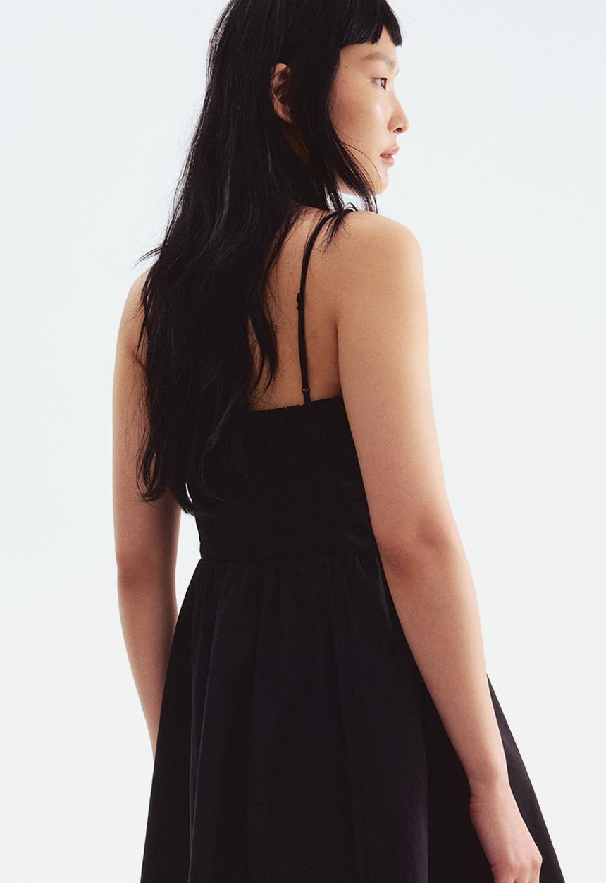 Flared-skirt cotton dress - black - 1231427009