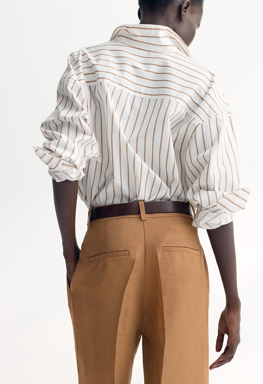 H&M - Wide linen-blend trousers - dark beige