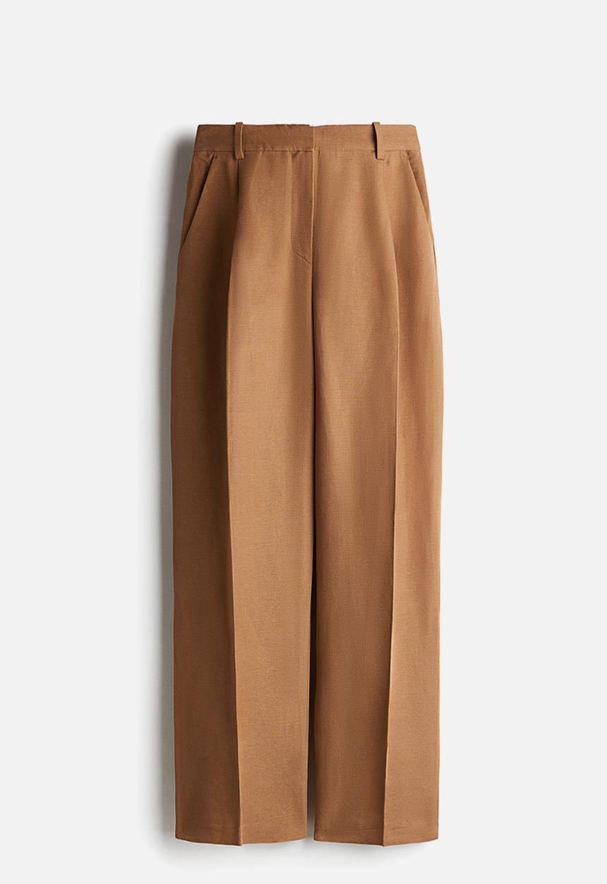 H&M - Wide linen-blend trousers - dark beige