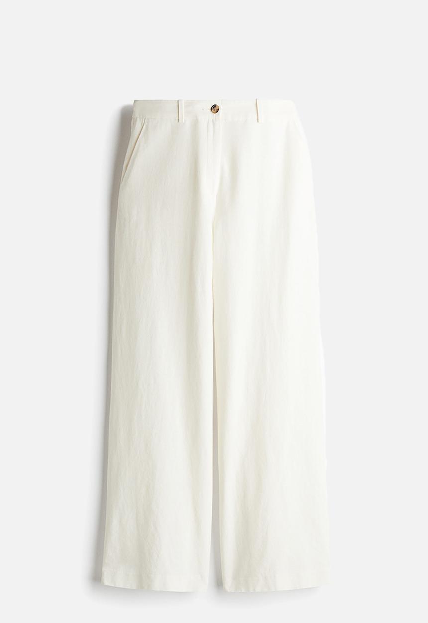 H&M - Wide linen-blend trousers - cream