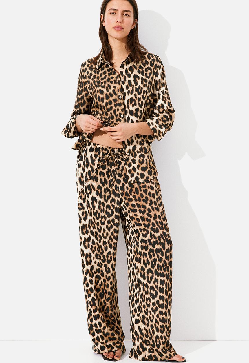 H&M - Drawstring twill trousers - beige leopard print 