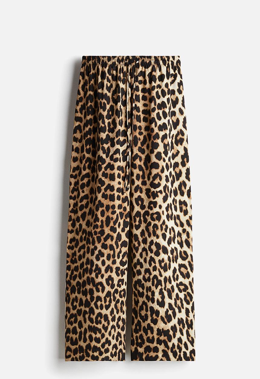 H&M - Drawstring twill trousers - beige leopard print 