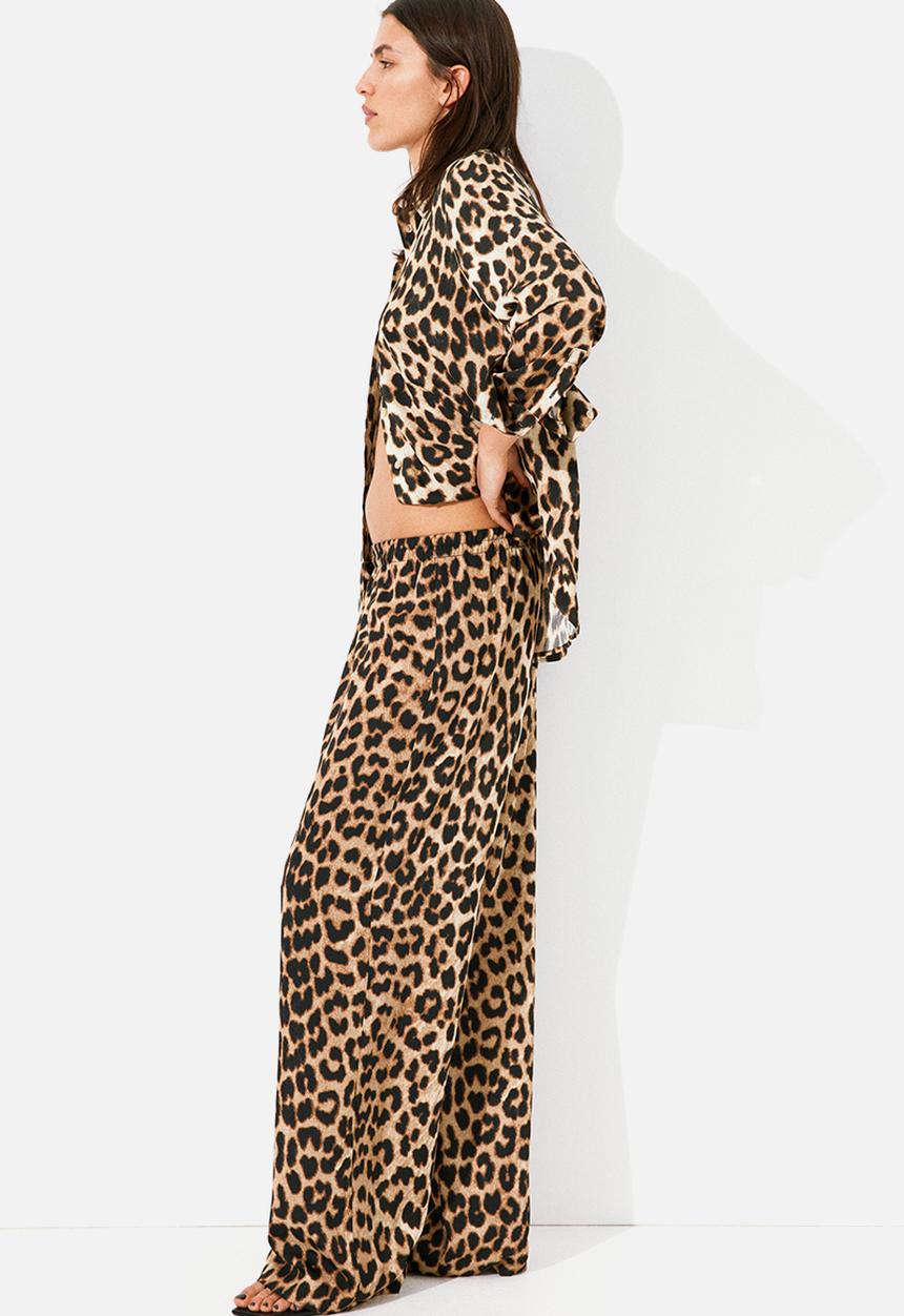 H&M - Drawstring twill trousers - beige leopard print 