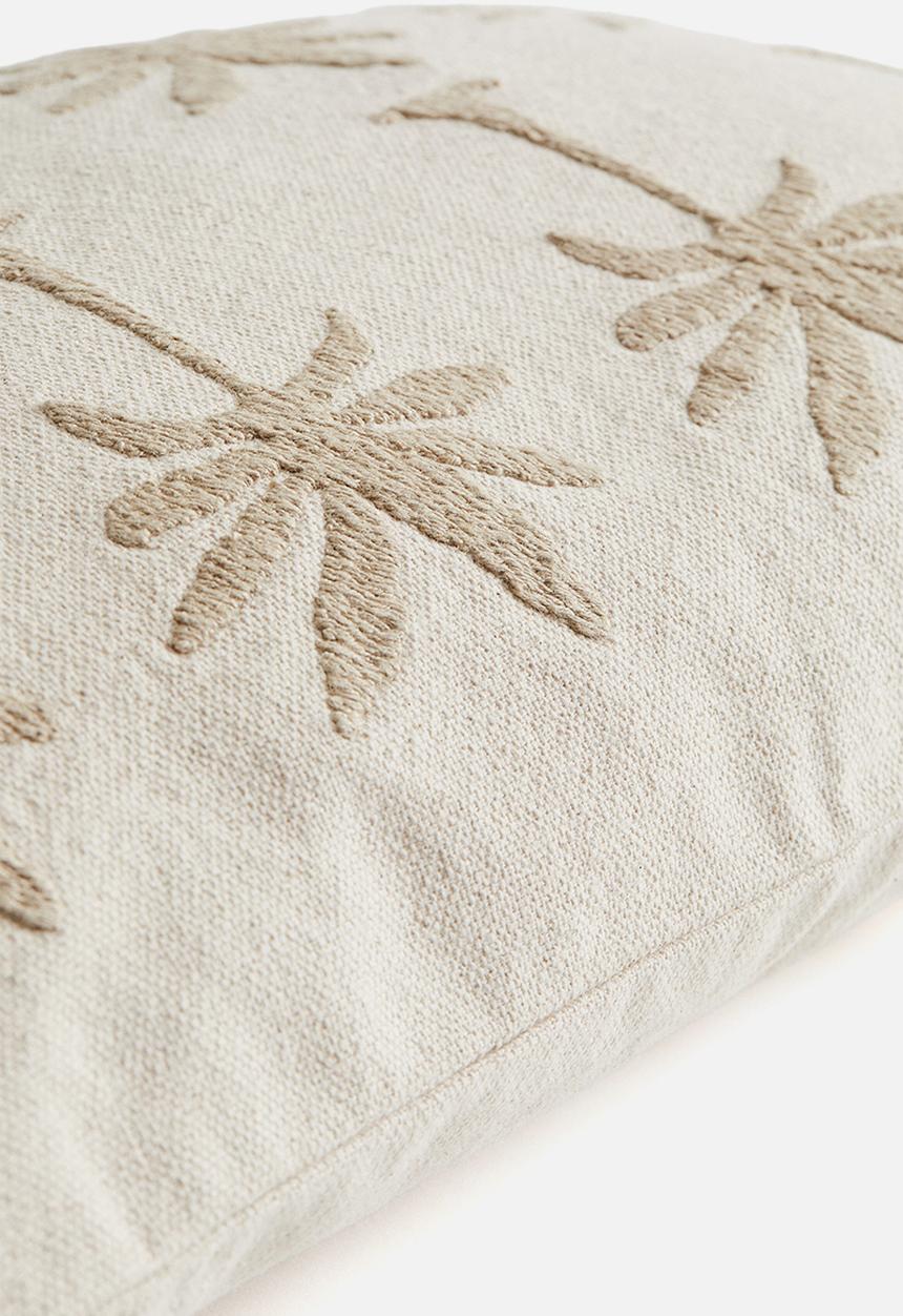 H&M - Embroidered cushion cover -  beige/palm trees 