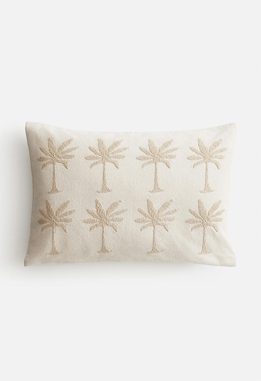 H&M - Embroidered cushion cover -  beige/palm trees 