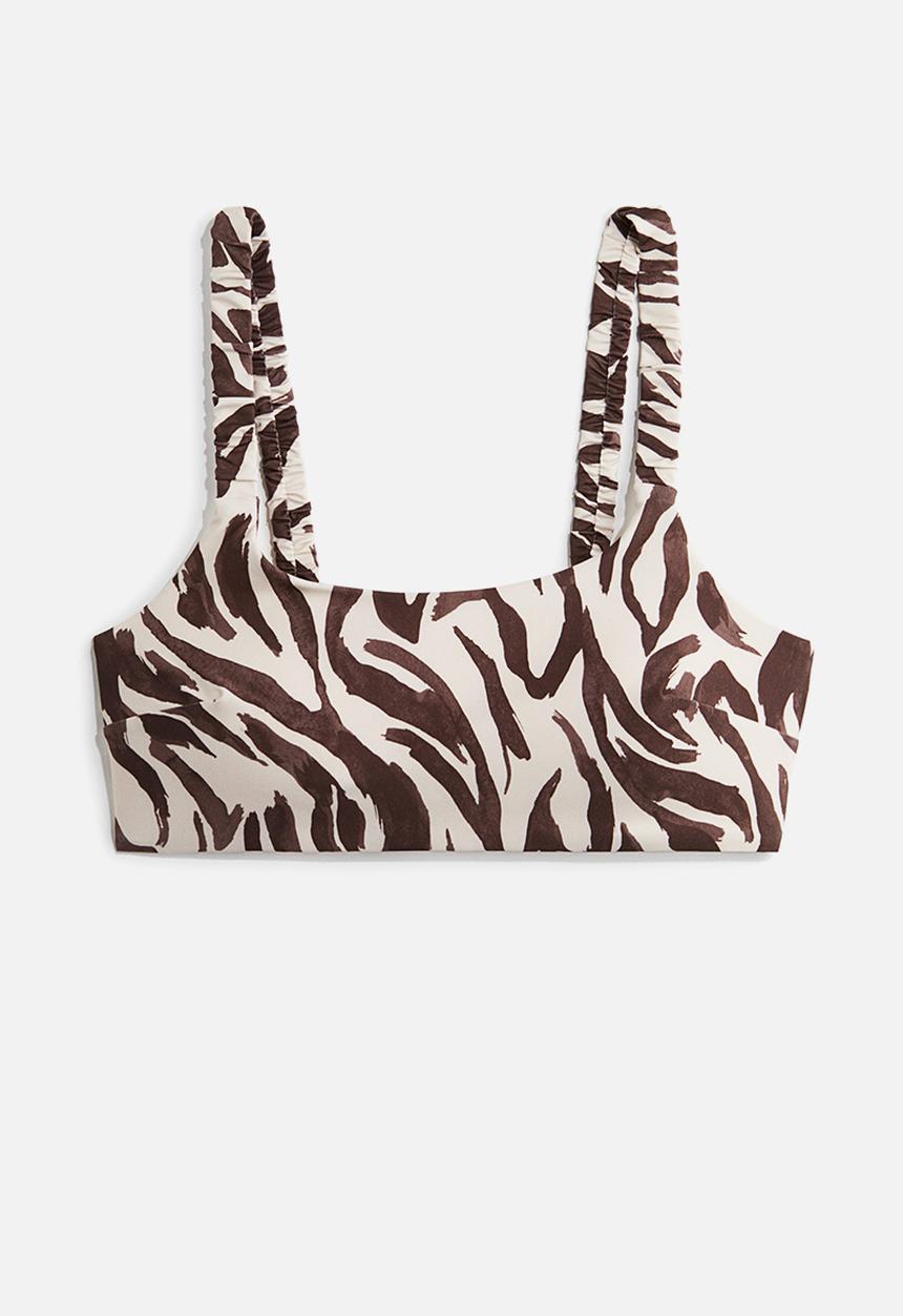 H&M - Padded bikini top - light beige zebra print 