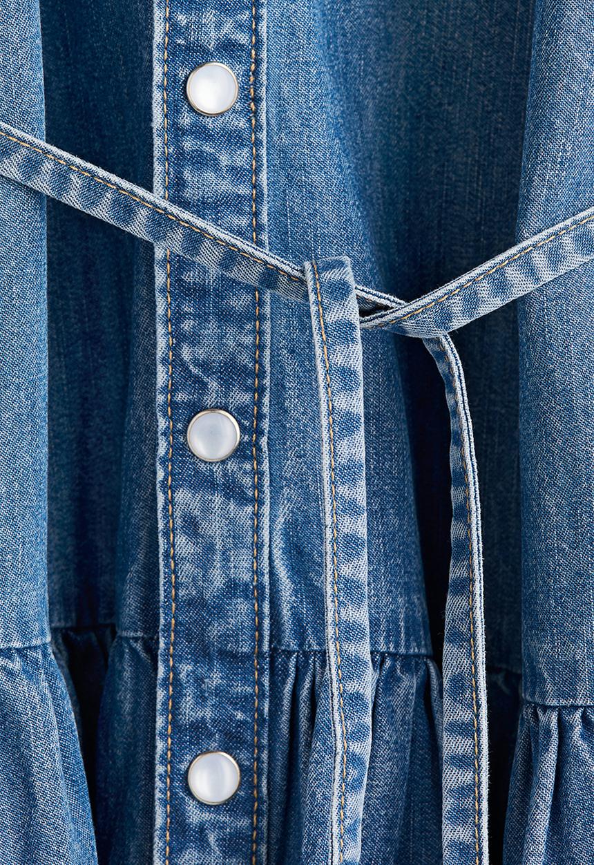 H&M - Tie-belt denim dress - denim blue