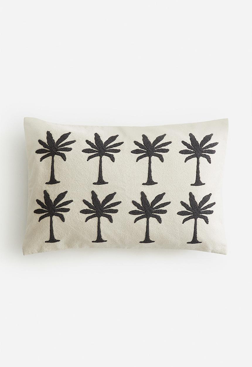 H&M - Embroidered cushion cover - dark grey/palm trees 
