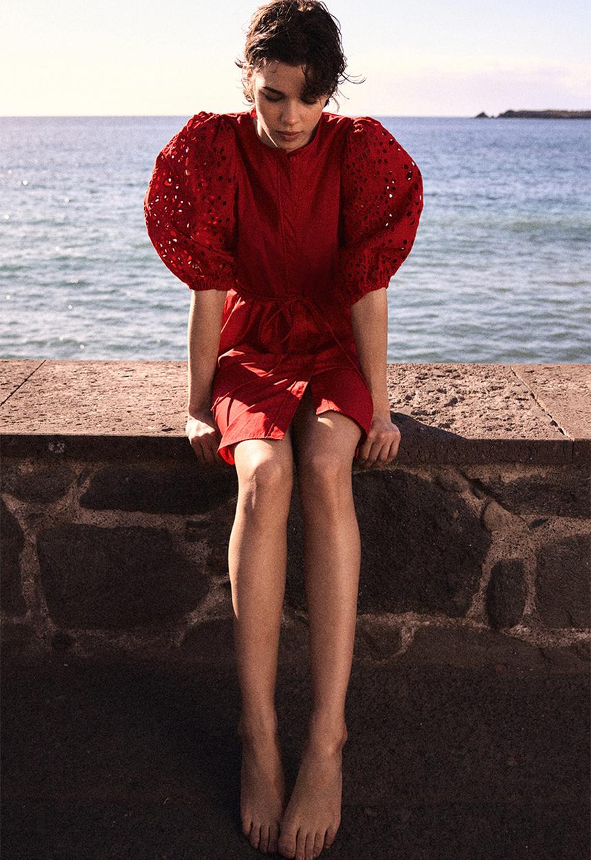 H&M - Broderie anglaise-sleeved dress - red