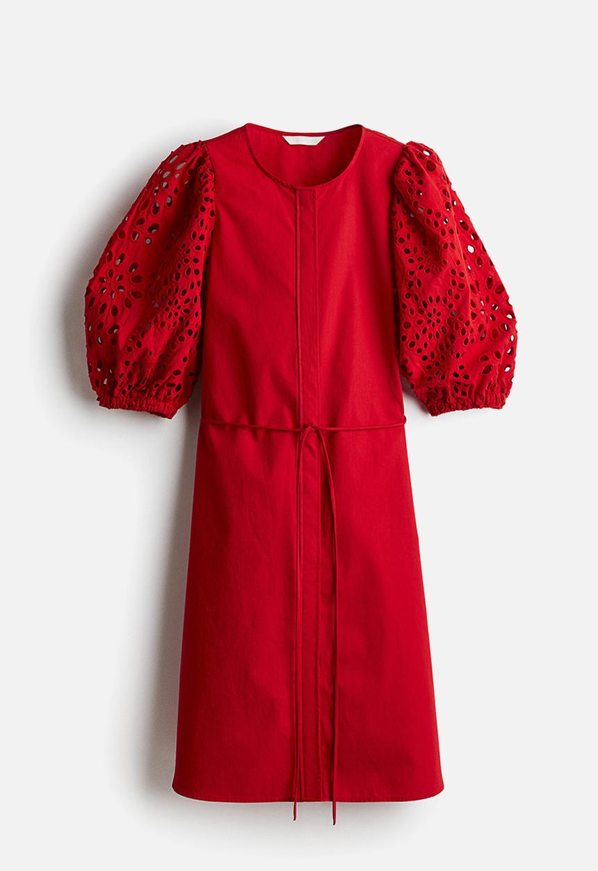 H&M - Broderie anglaise-sleeved dress - red