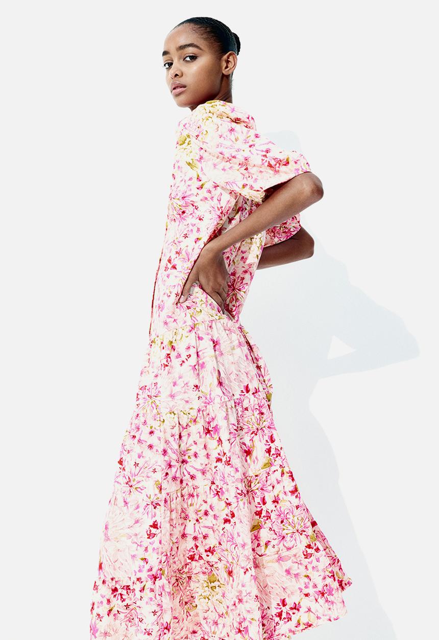 H&M - Long cotton dress - pink floral