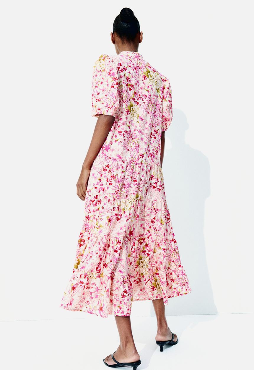 H&M - Long cotton dress - pink floral