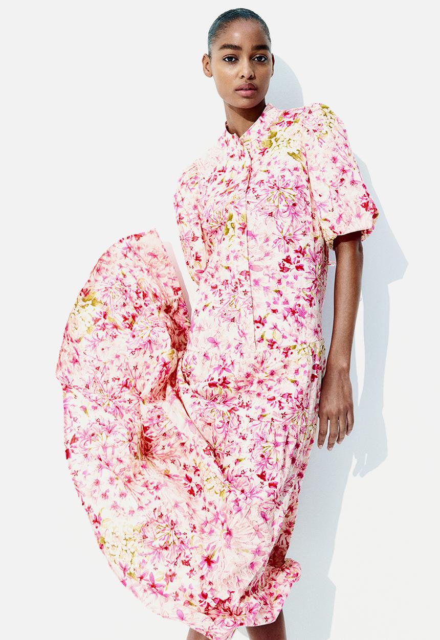 H&M - Long cotton dress - pink floral