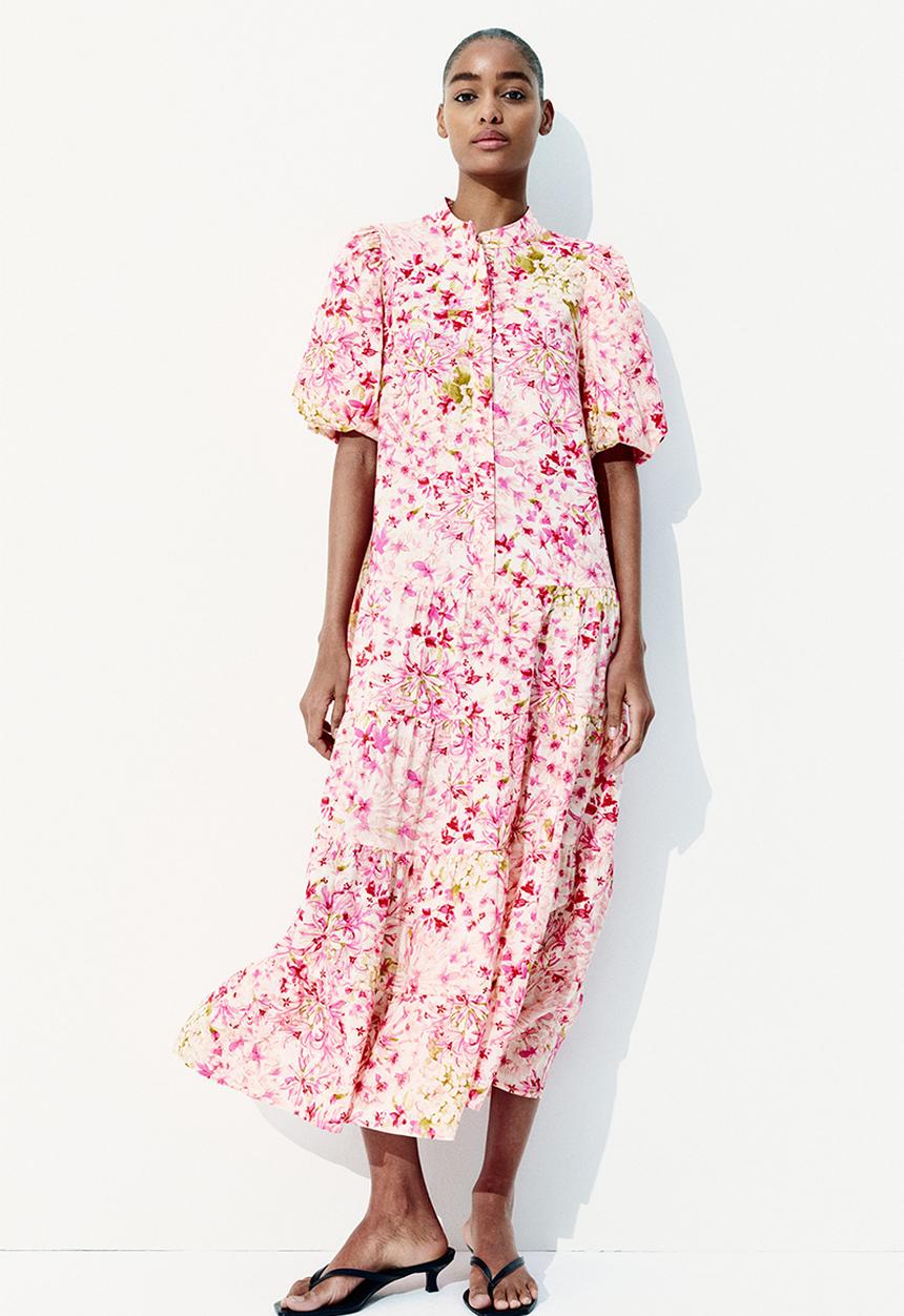 H&M - Long cotton dress - pink floral