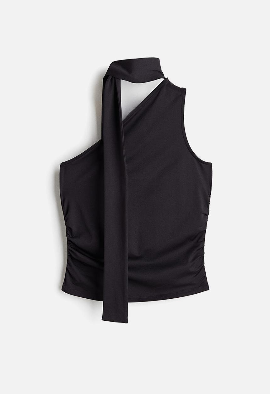 H&M - Draped one-shoulder top - black
