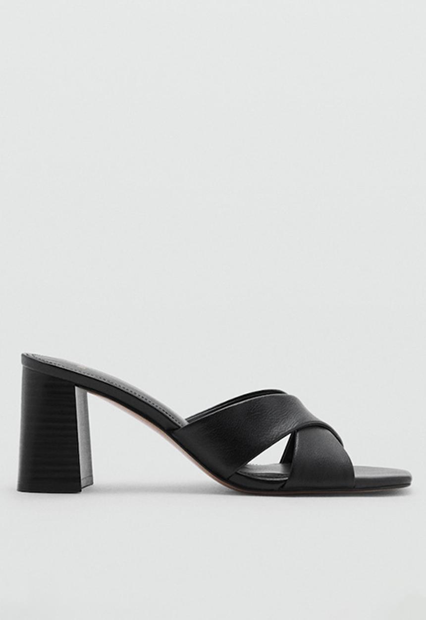 MANGO - Pau leather heel - black