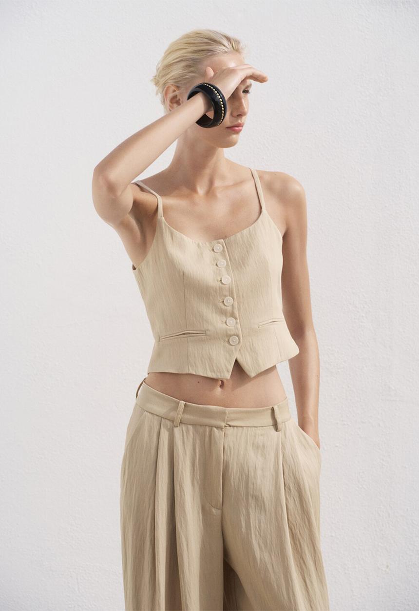 MANGO - Trousers Deia - Light Beige