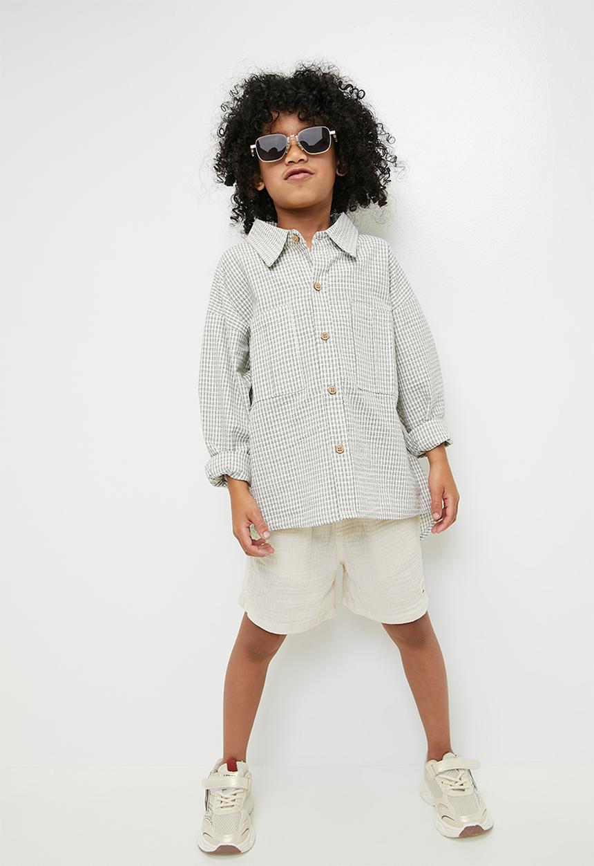 Pop Candy - Check overshirt - brown & ecru