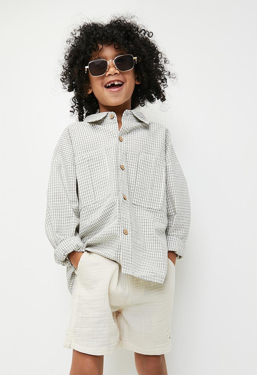 Pop Candy - Check overshirt - brown & ecru