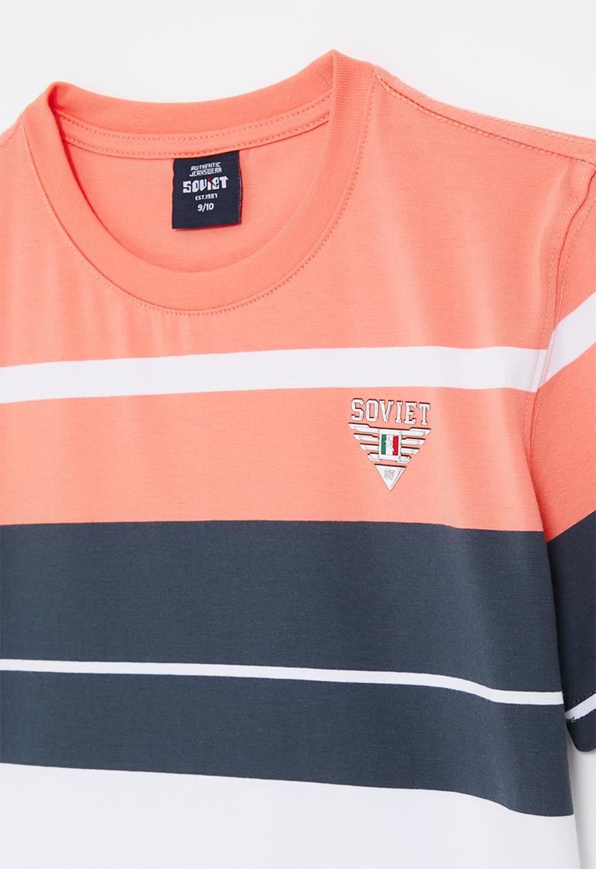 SOVIET - Boys crew neck y/dye stripe tee - salmon