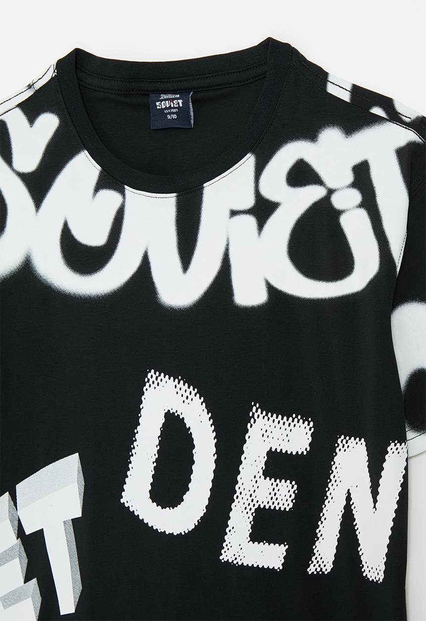 SOVIET - Boys rotary print T-shirt - black & white 