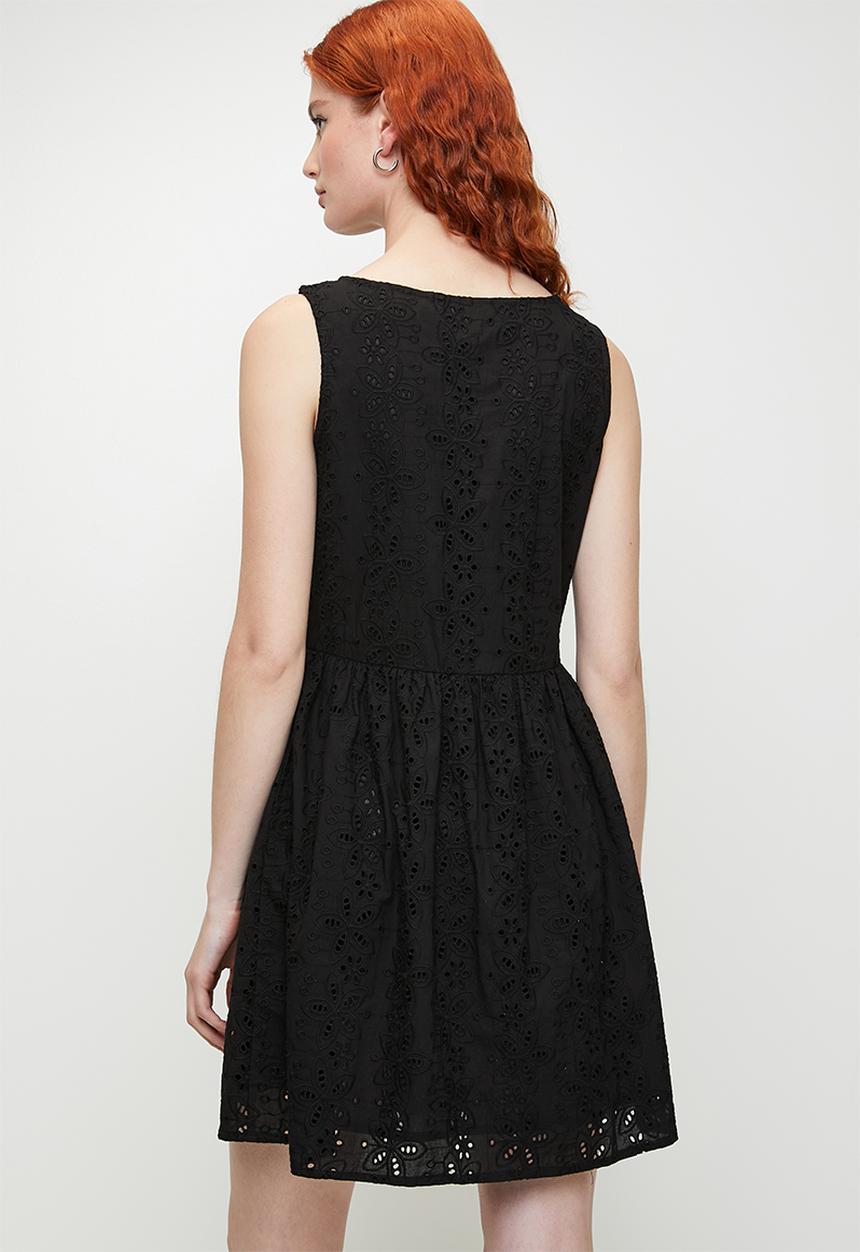 Brave Soul - Ladies Broiderie Dress - Black