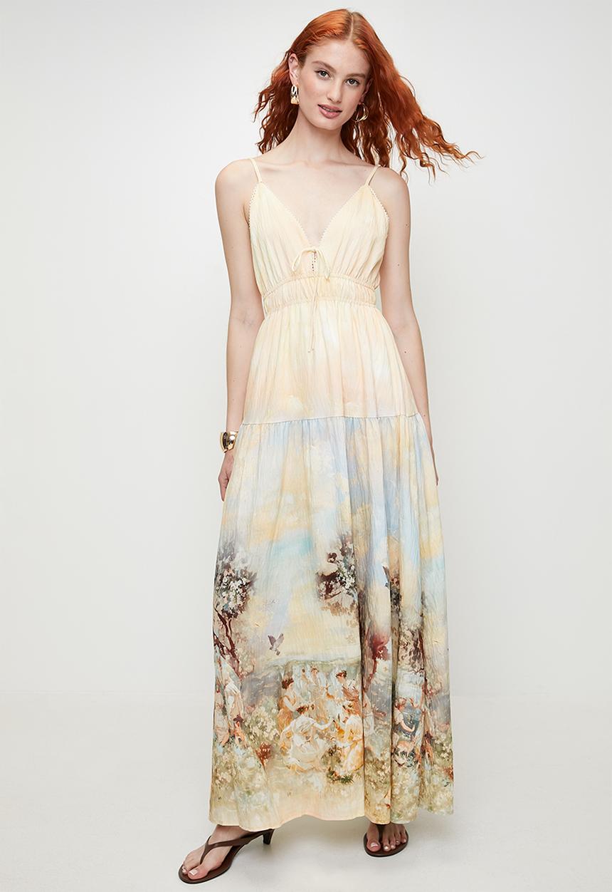 MILLA - Landscape border printed maxi dress - lemon print