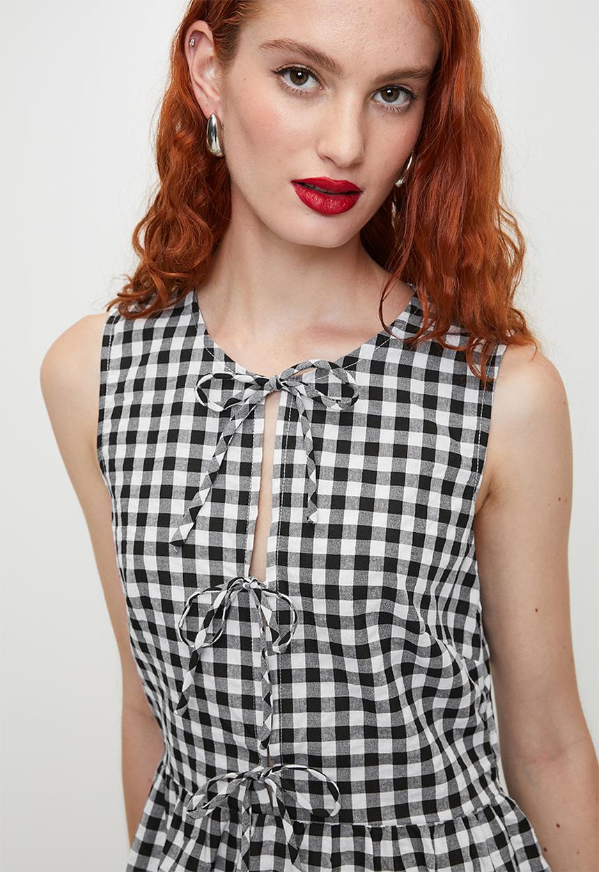 MILLA - Black gingham dress - Black Gingham