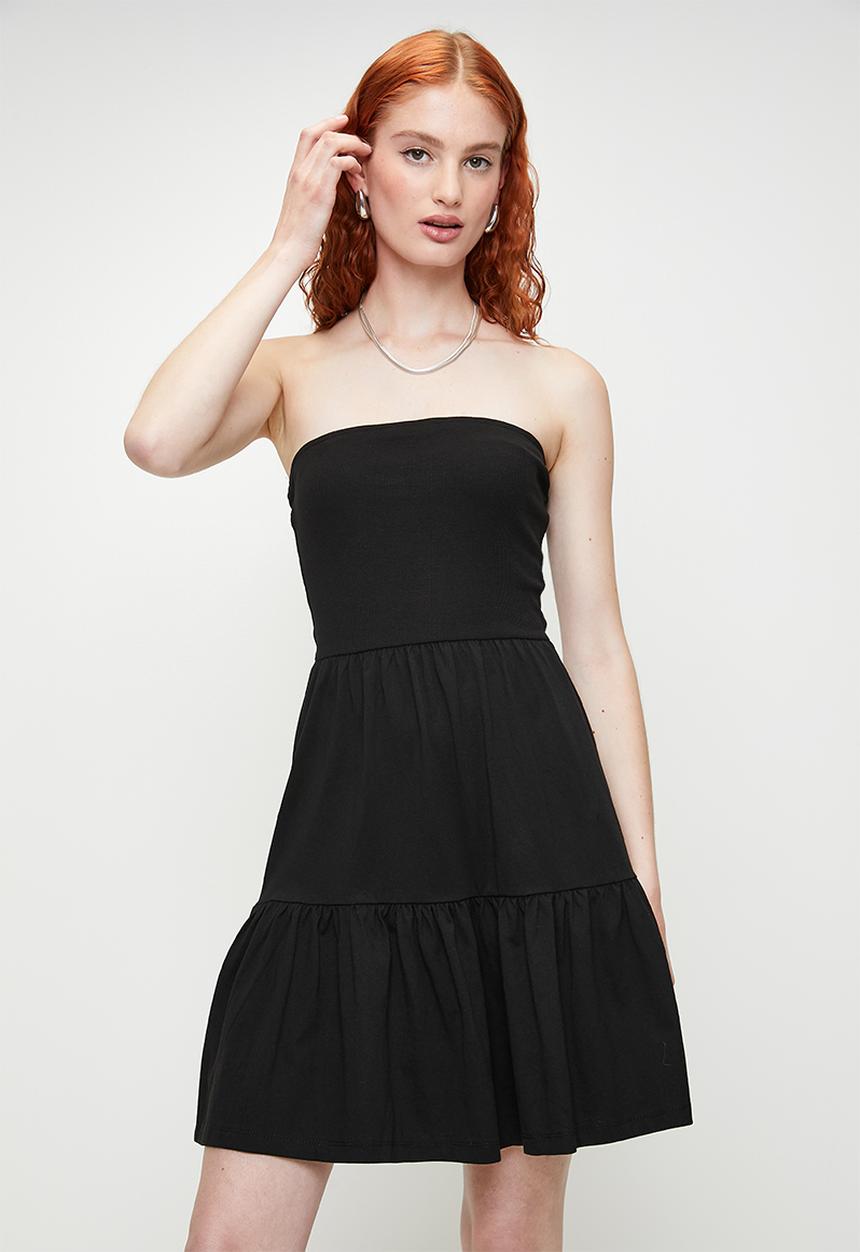 Brave Soul - Ladies Strapless Tiered Mini Dress - Black