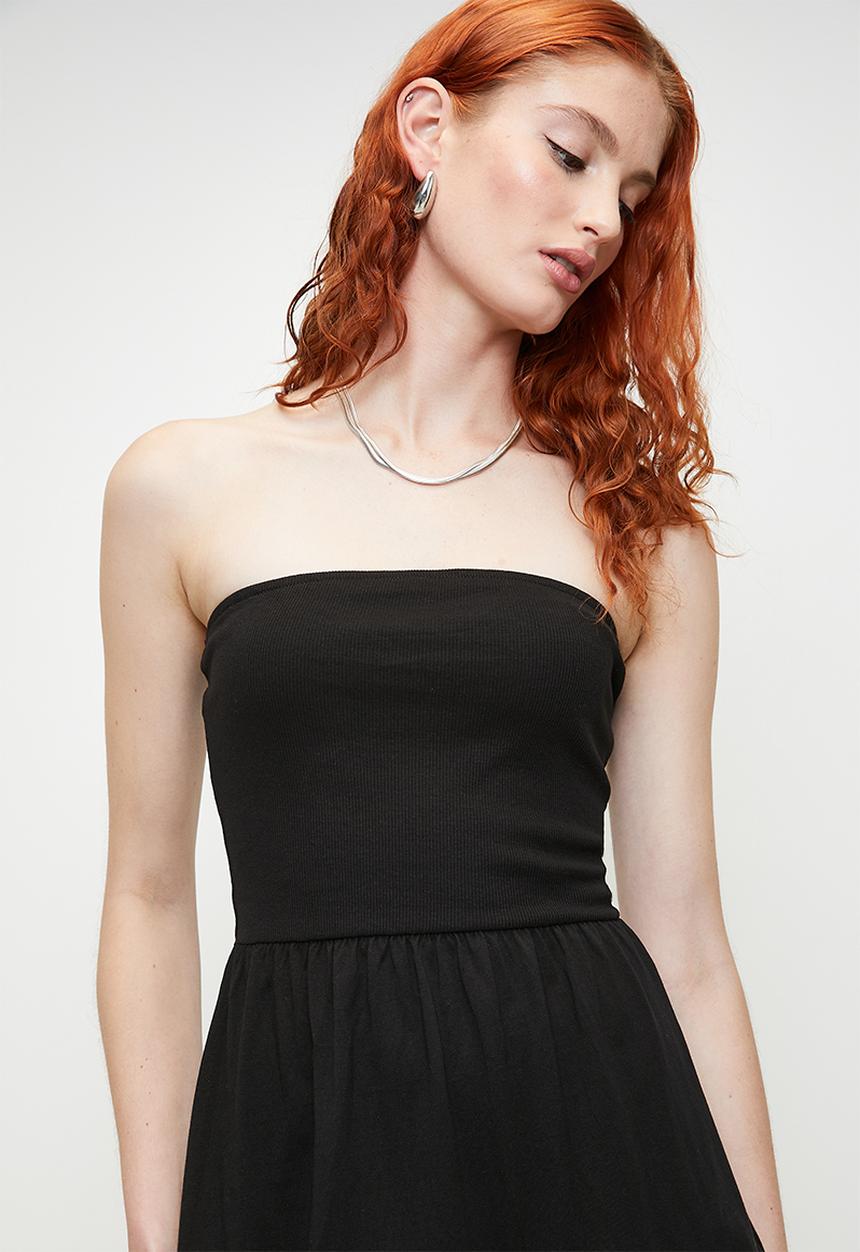 Brave Soul - Ladies Strapless Tiered Mini Dress - Black
