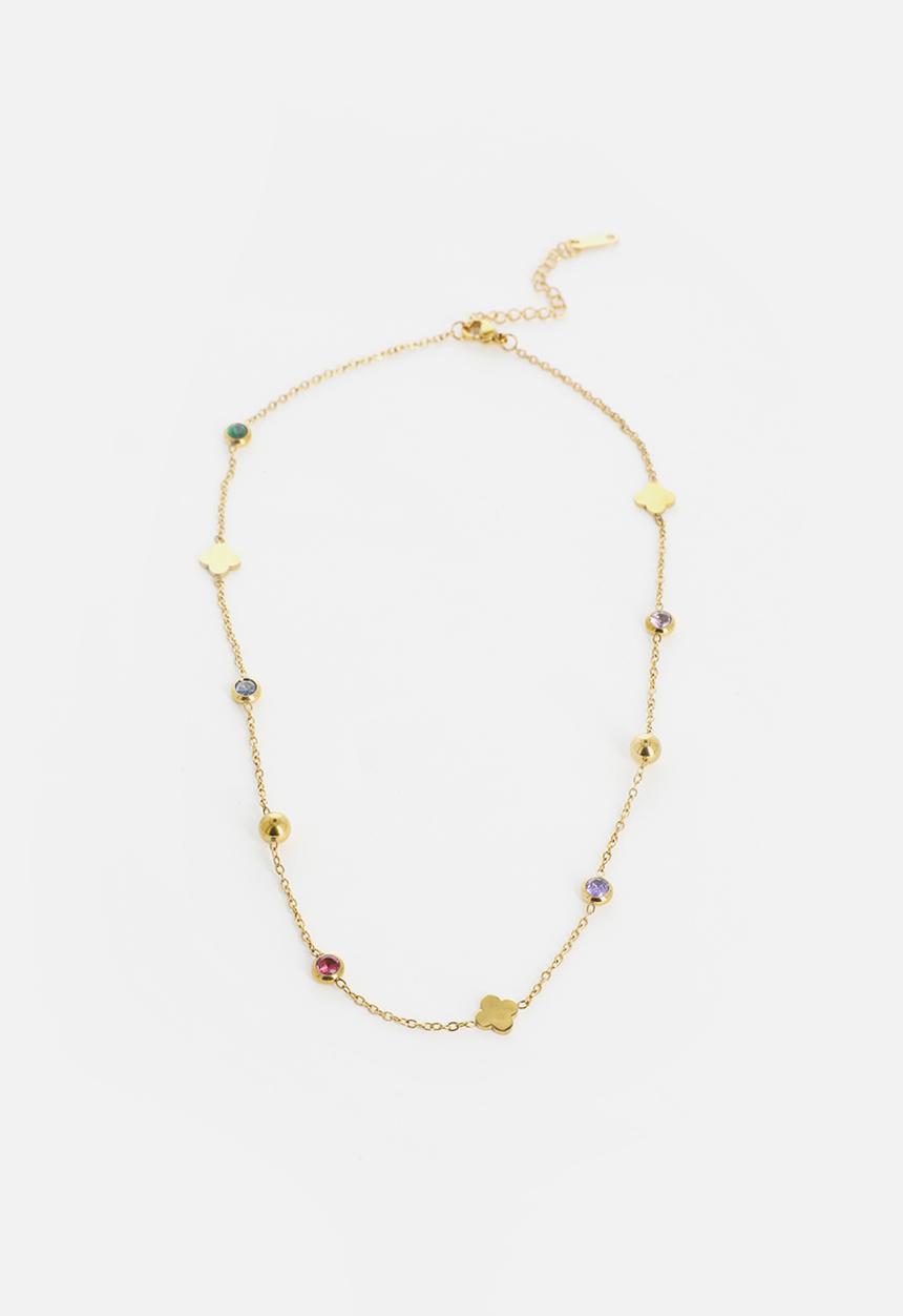 Zoe on Trend - Trendy alternating motif and bead necklace - gold