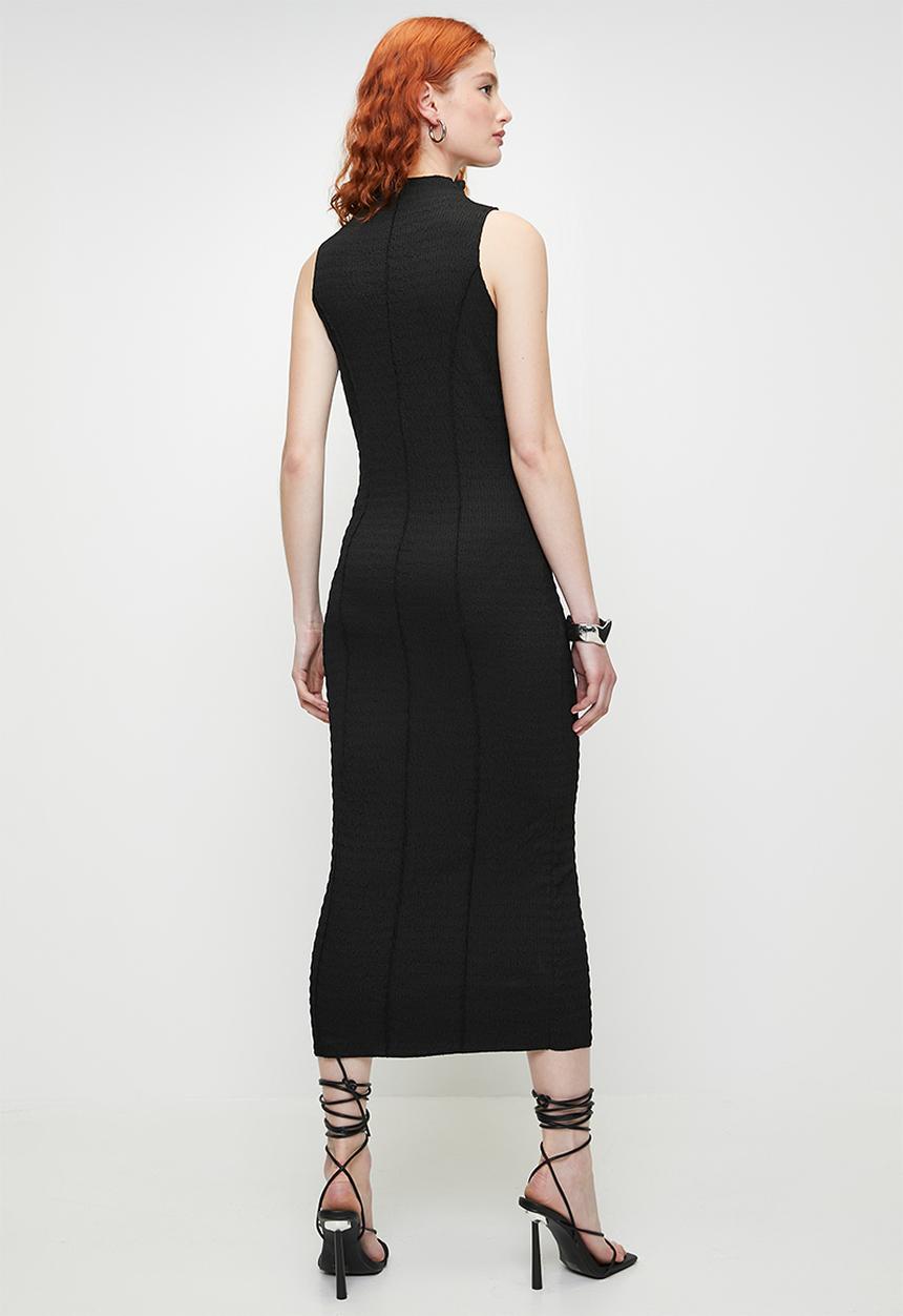 Brave Soul - Ladies High Neck Textured Jersey Sleeveless Maxi Dress - Black