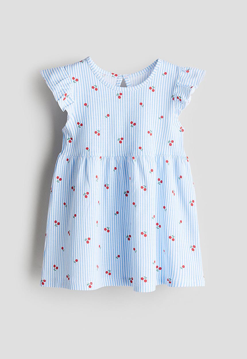 H&M - Printed cotton dress - light blue/cherries