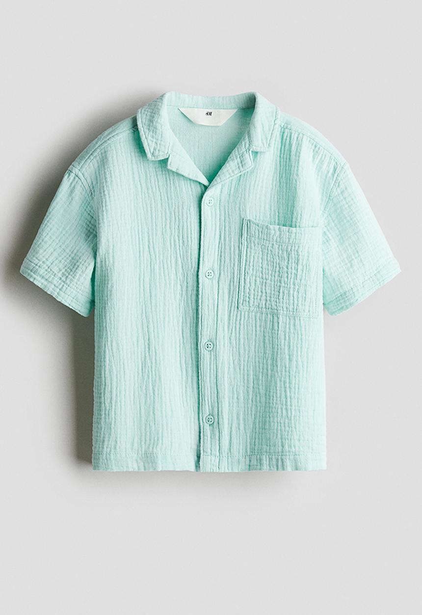 H&M - Cotton muslin resort shirt - light turquoise