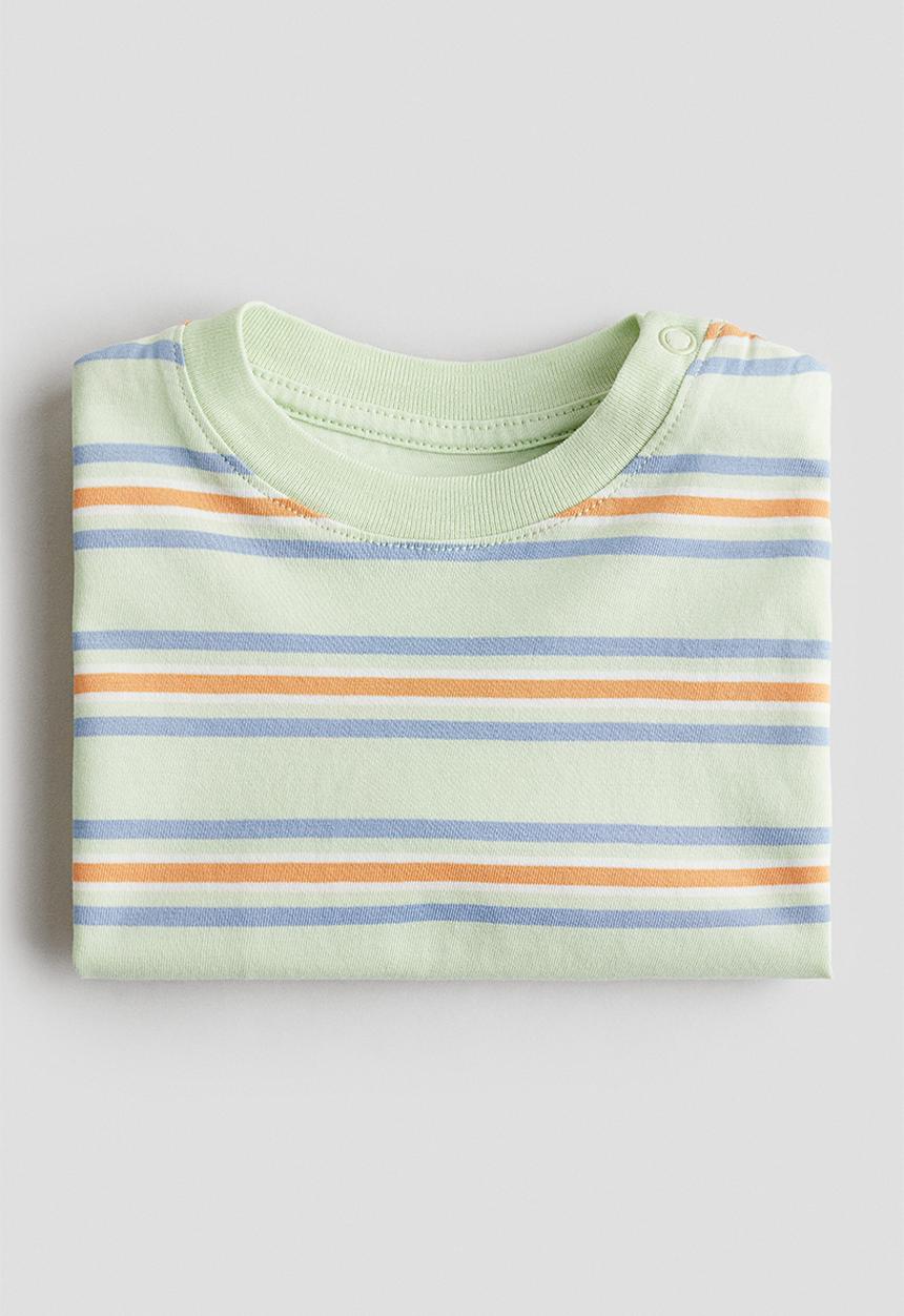 H&M - Printed cotton T-shirt - light green/striped 